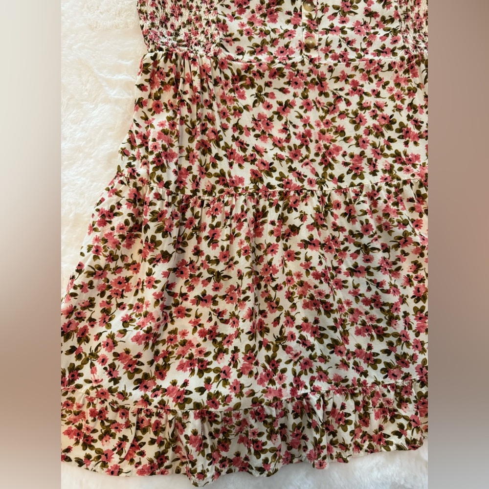 Wild Fable Coral Pink & Cream Floral Tiered Mini Dress- size L - Picture 9 of 15